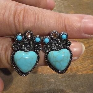 Fashion Jewelry Turquoise Heart Floral Drop Earrings